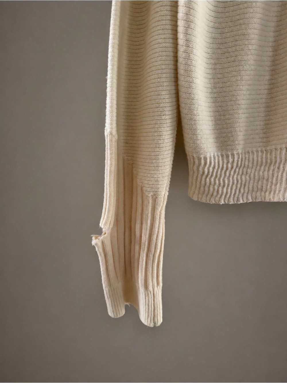 Helmut Lang Military Grunge Sweater L Ivory Patchwork Wool Cashmere Distressed - Picture 13 of 13